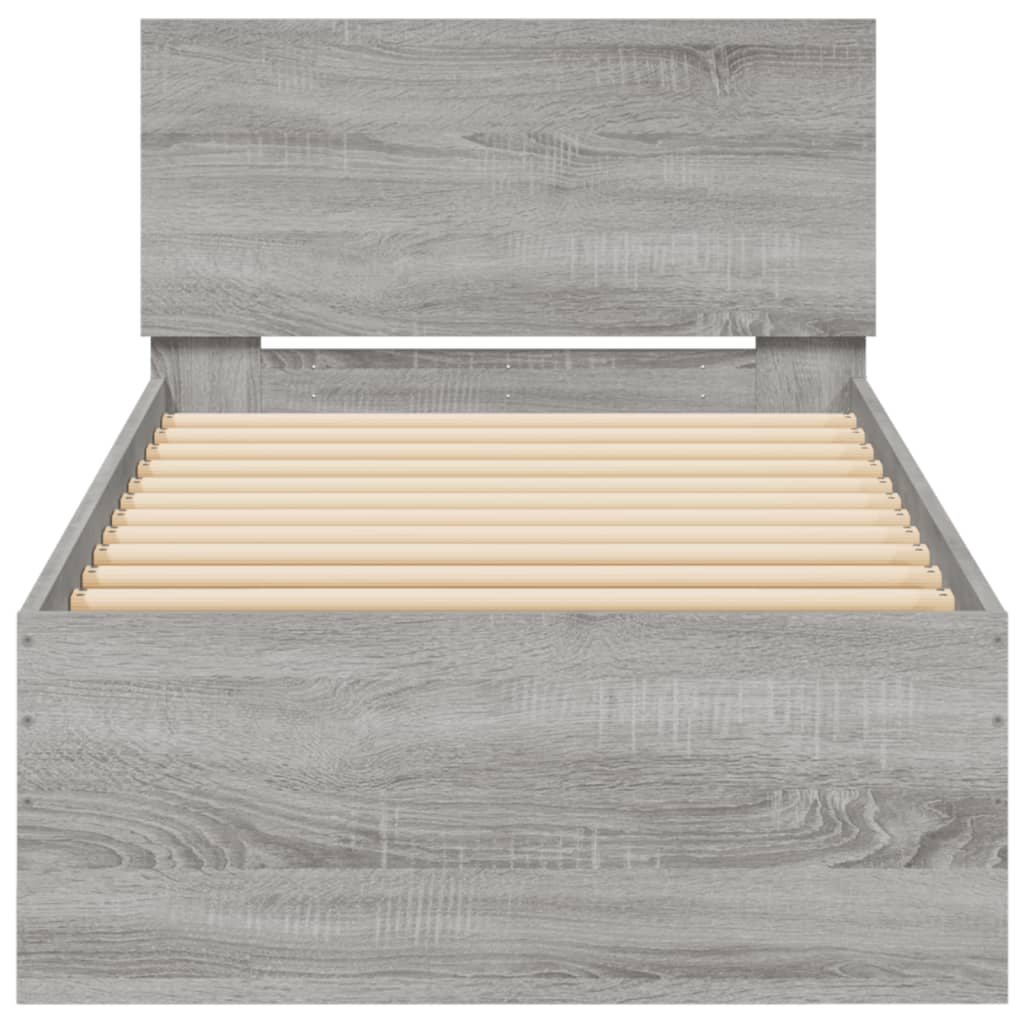 szürke sonoma színű szerelt fa ágykeret fejtámlával 90 x 200 cm