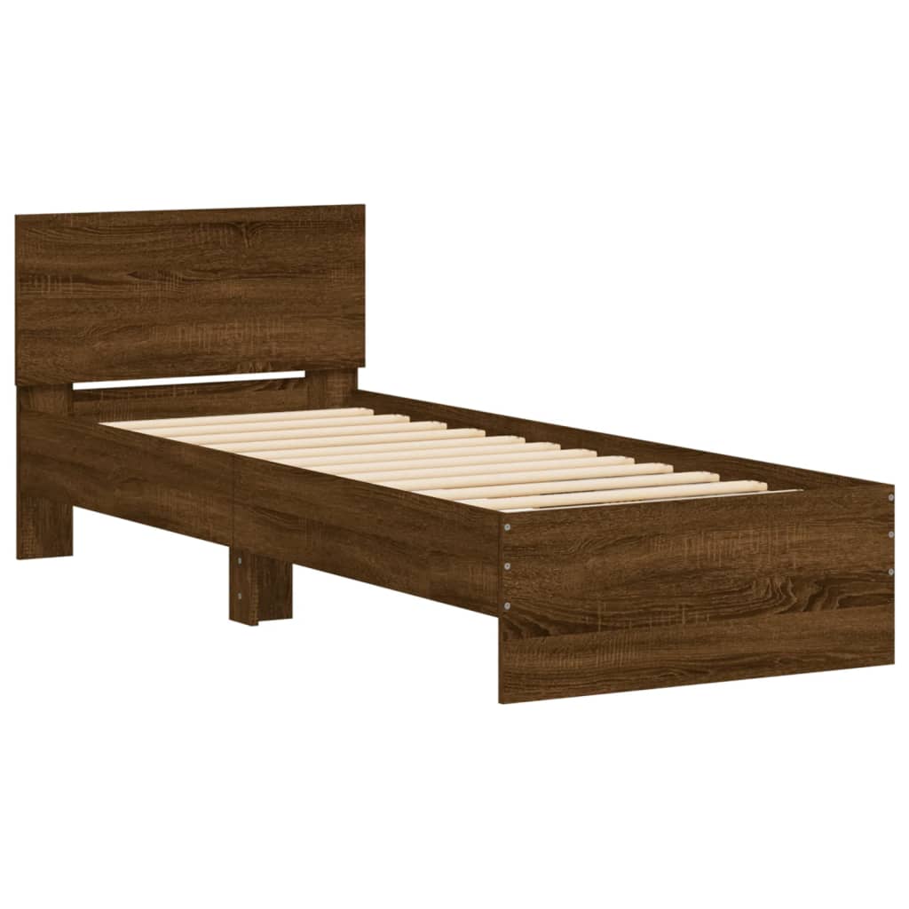 barna tölgy színű fejtámlás ágykeret matrac nélkül 90 x 200 cm