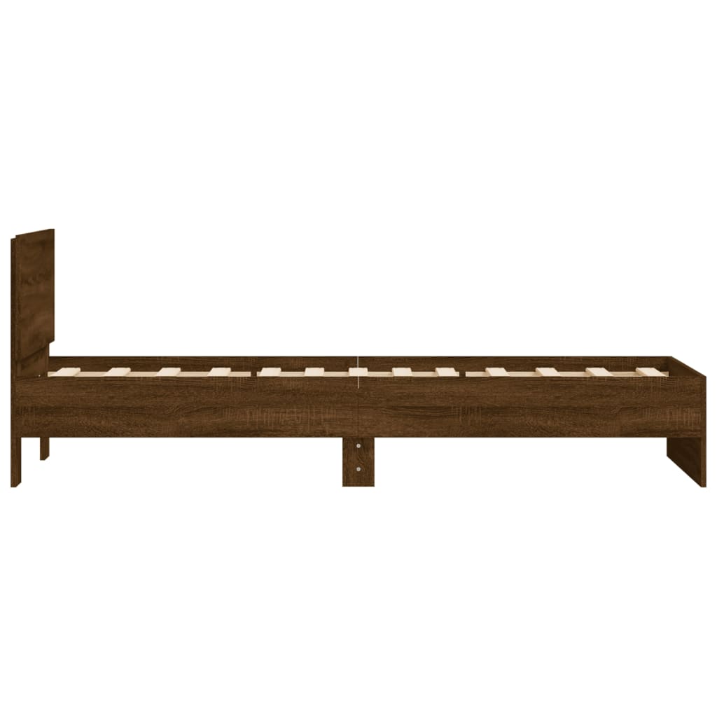 barna tölgy színű fejtámlás ágykeret matrac nélkül 90 x 200 cm