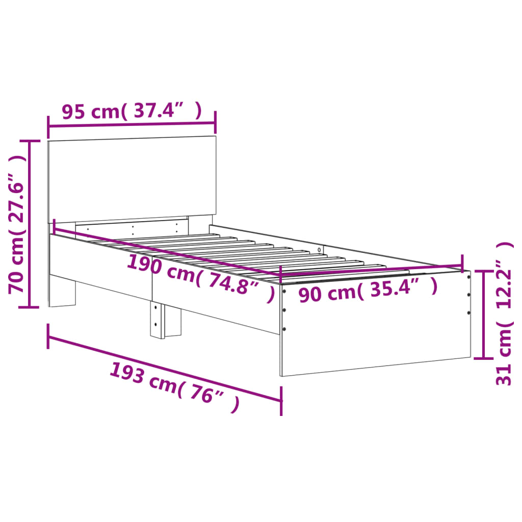 fekete szerelt fa ágykeret fejtámlával 90 x 190 cm