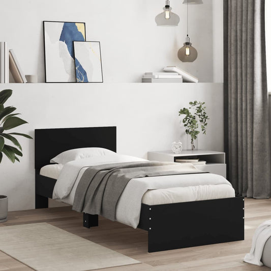 fekete szerelt fa ágykeret fejtámlával 90 x 190 cm