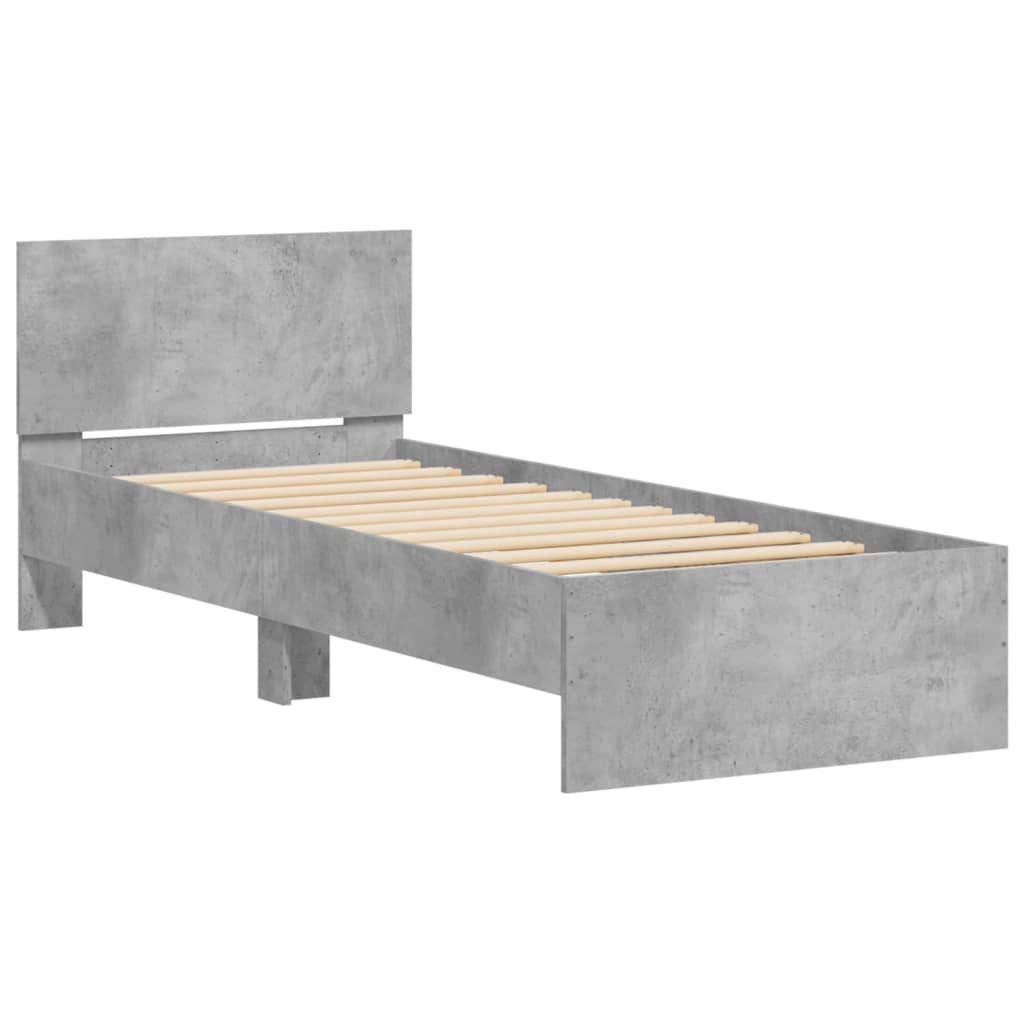 betonszürke szerelt fa ágykeret fejtámlával 90 x 190 cm