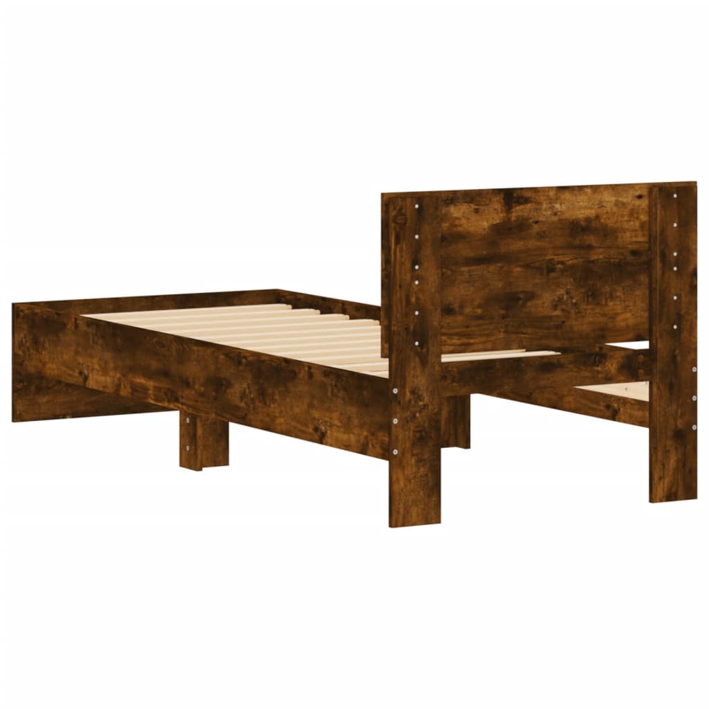 füstös tölgy színű szerelt fa ágykeret fejtámlával 90 x 190 cm