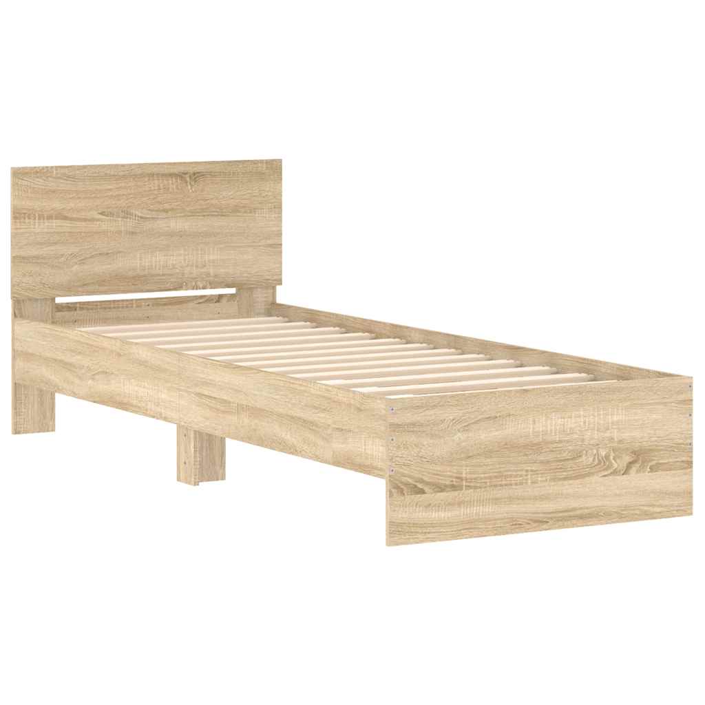 sonoma tölgy színű fejtámlás ágykeret matrac nélkül 75 x 190 cm