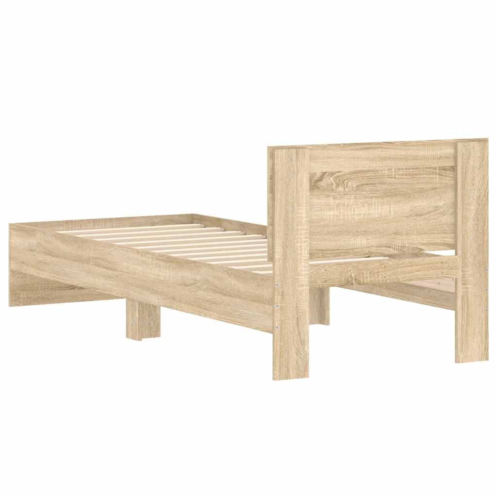 sonoma tölgy színű fejtámlás ágykeret matrac nélkül 75 x 190 cm