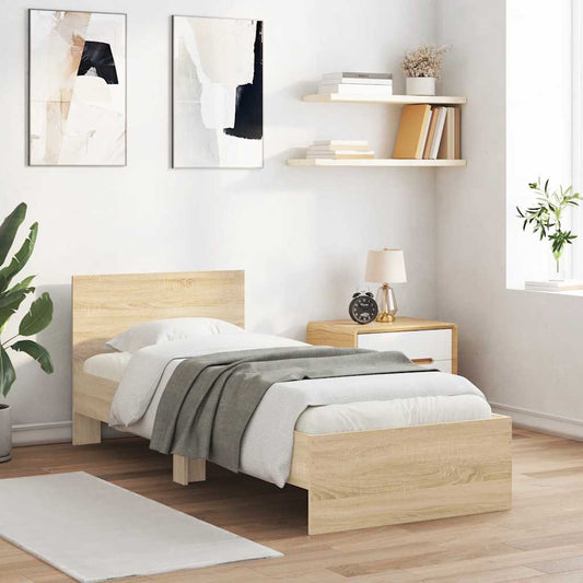 sonoma tölgy színű fejtámlás ágykeret matrac nélkül 75 x 190 cm