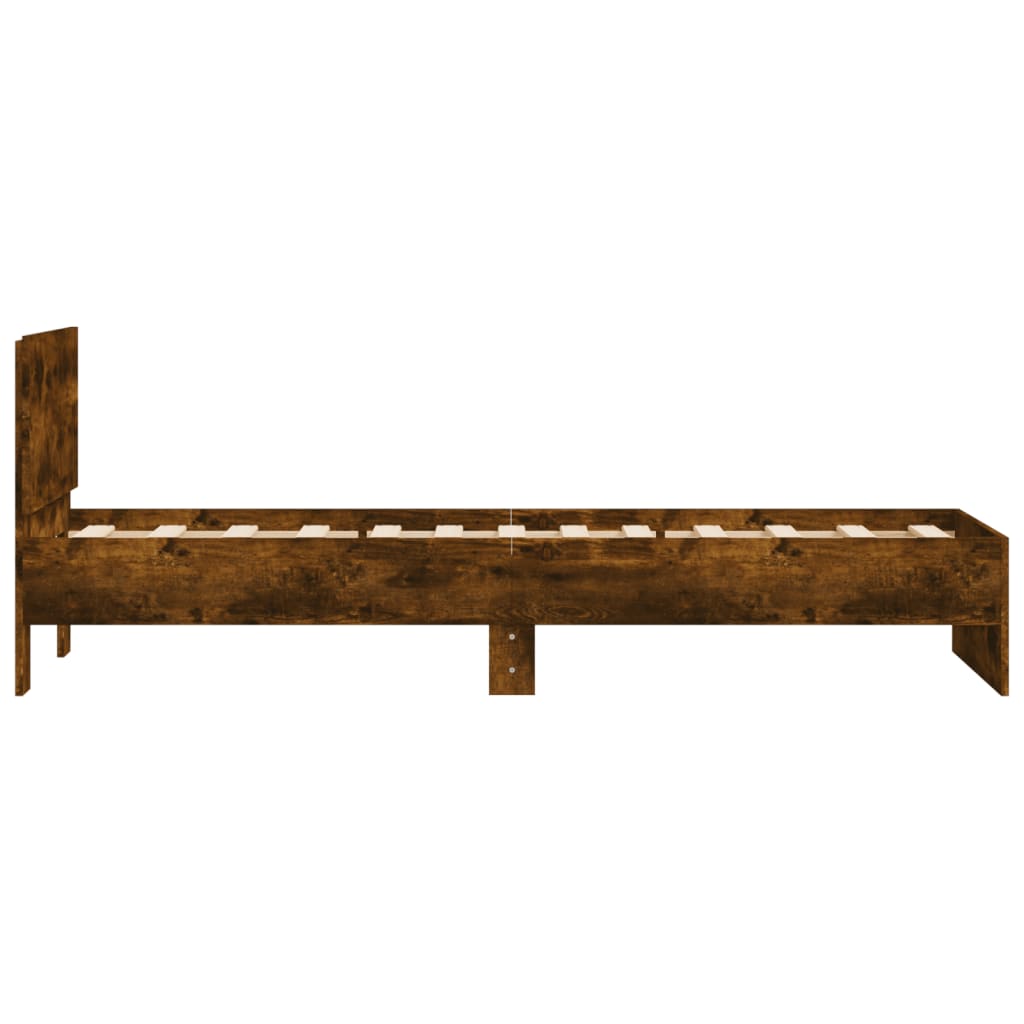 füstös tölgy színű szövet ágykeret fejtámlával 75x190 cm
