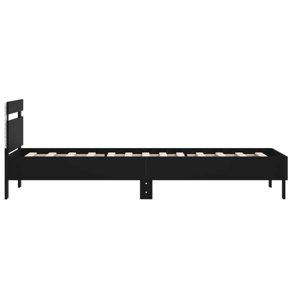 fekete ágykeret fejtámlával és LED-világítással 100 x 200 cm