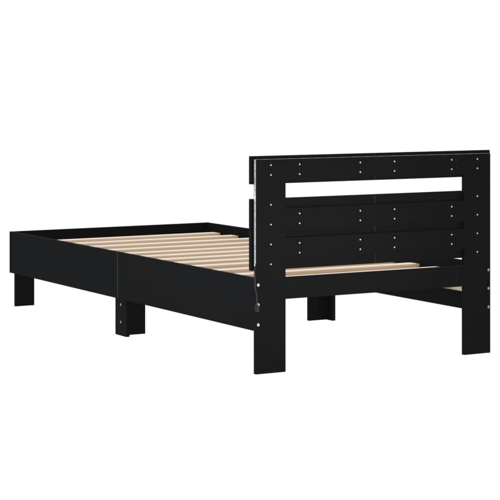 fekete ágykeret fejtámlával és LED-világítással 100 x 200 cm