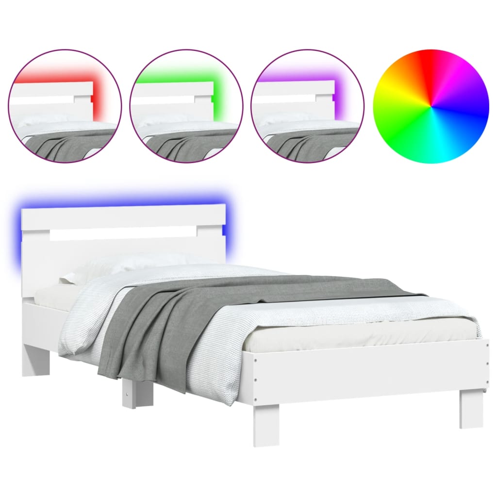 fehér ágykeret fejtámlával és LED-világítással 90 x 200 cm