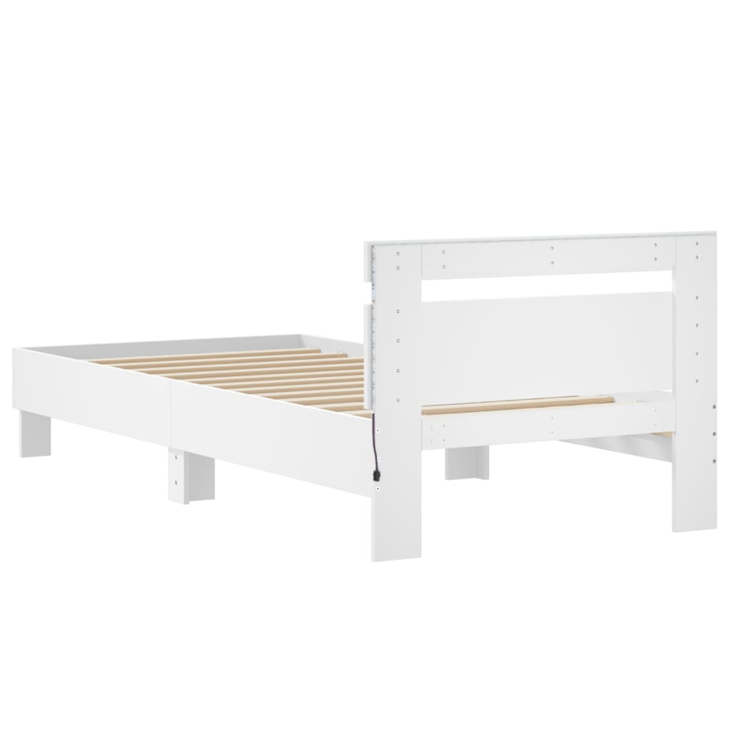 fehér ágykeret fejtámlával és LED-világítással 90 x 200 cm