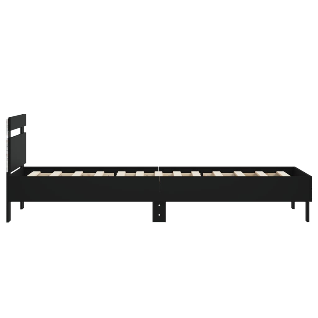 fekete ágykeret fejtámlával és LED-világítással 90 x 200 cm