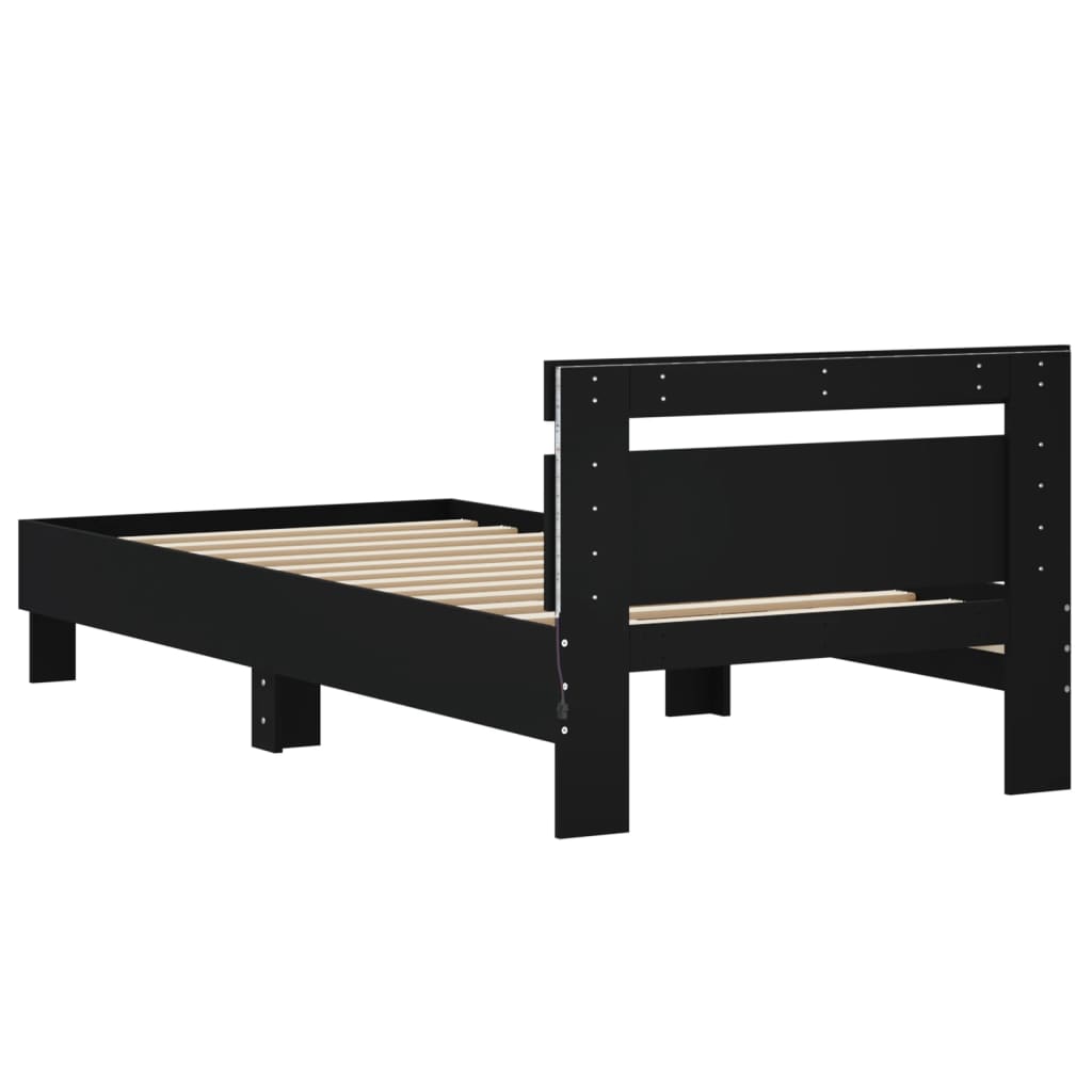 fekete ágykeret fejtámlával és LED-világítással 90 x 200 cm