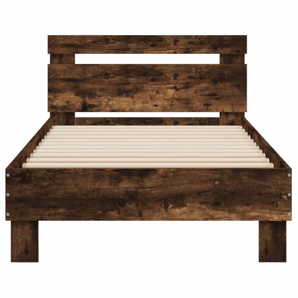 füstös tölgy színű ágykeret fejtámlával és LED-ekkel 90x200 cm