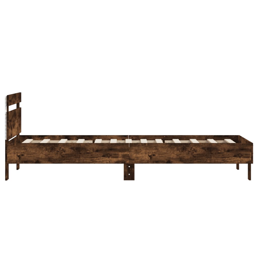 füstös tölgy színű ágykeret fejtámlával és LED-ekkel 90x200 cm