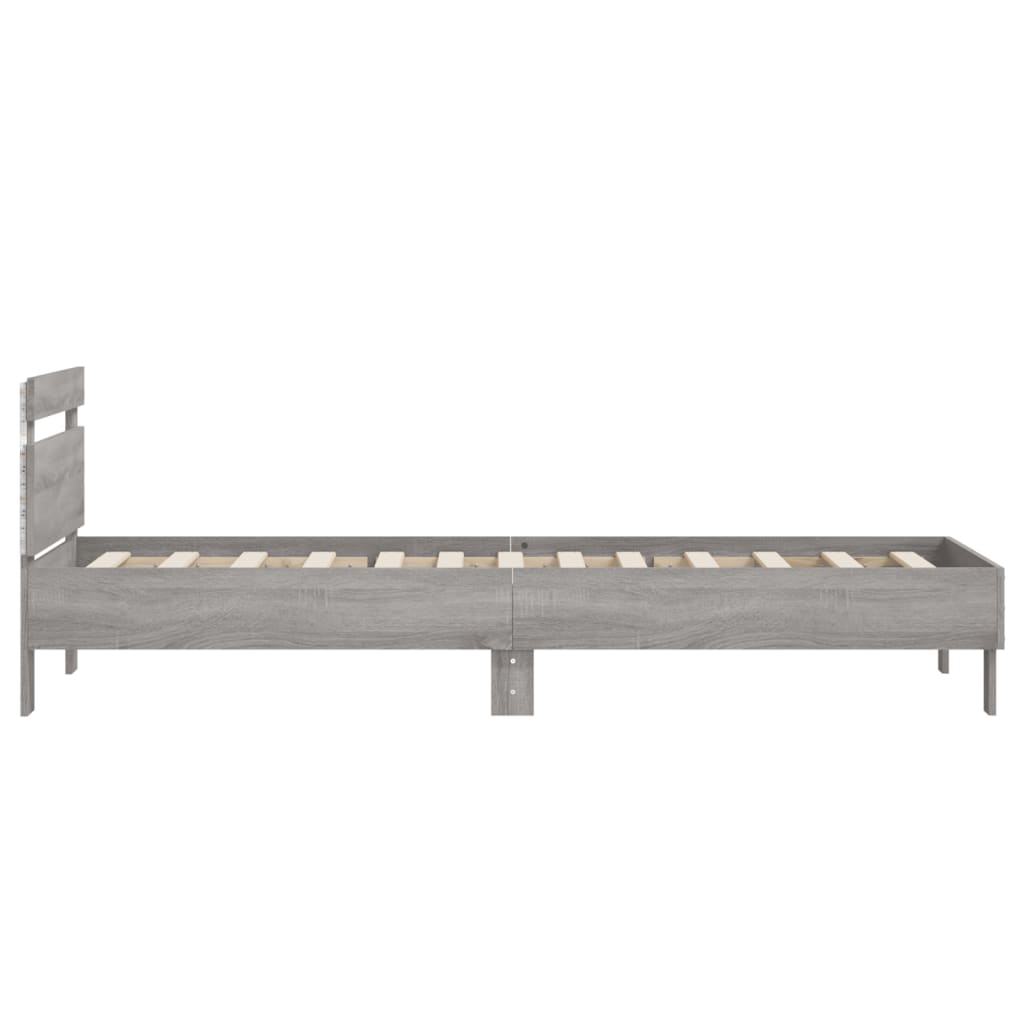 szürke sonoma színű ágykeret fejtámlával és LED-ekkel 90x200 cm