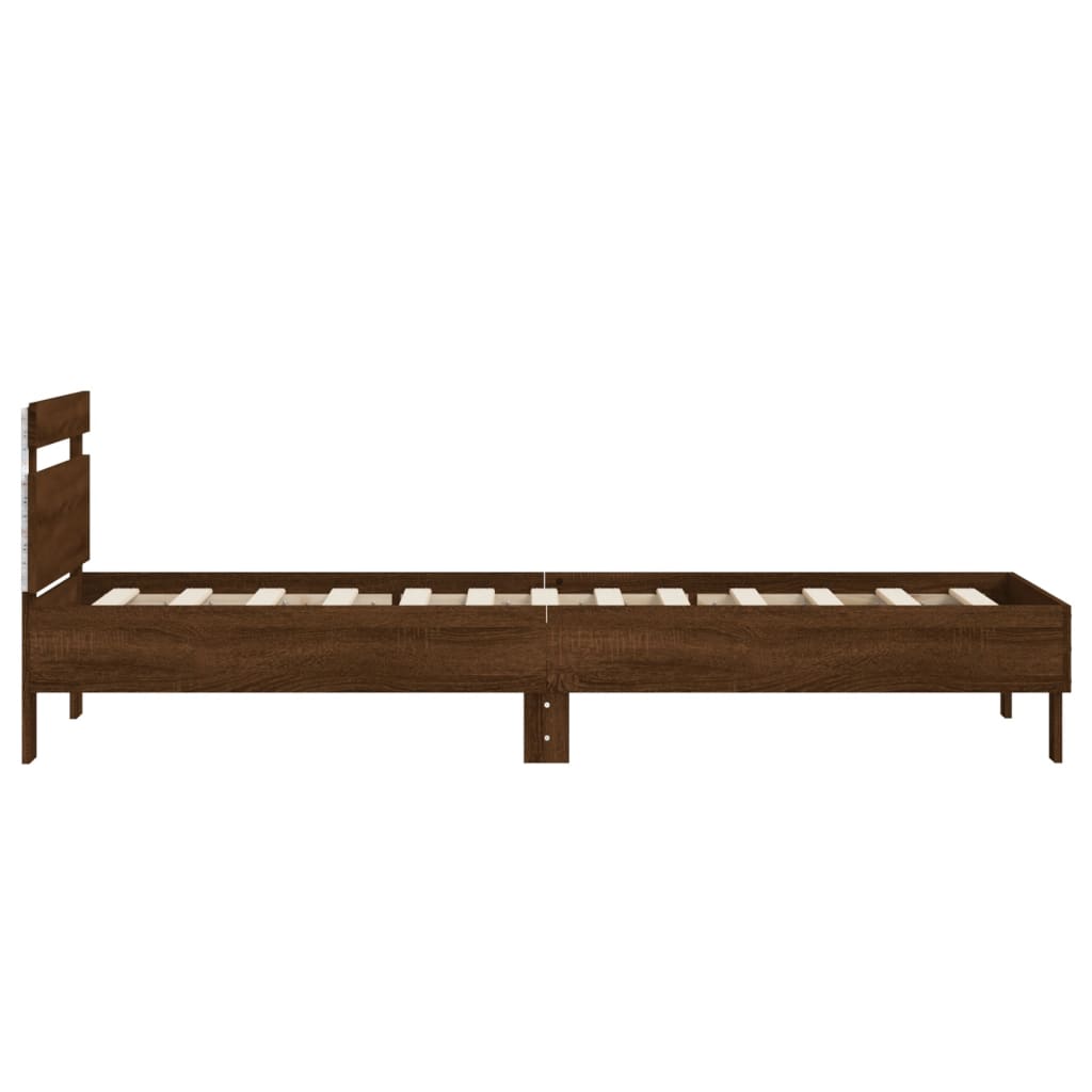 barna tölgy színű ágykeret fejtámlával és LED-ekkel 90 x 200 cm