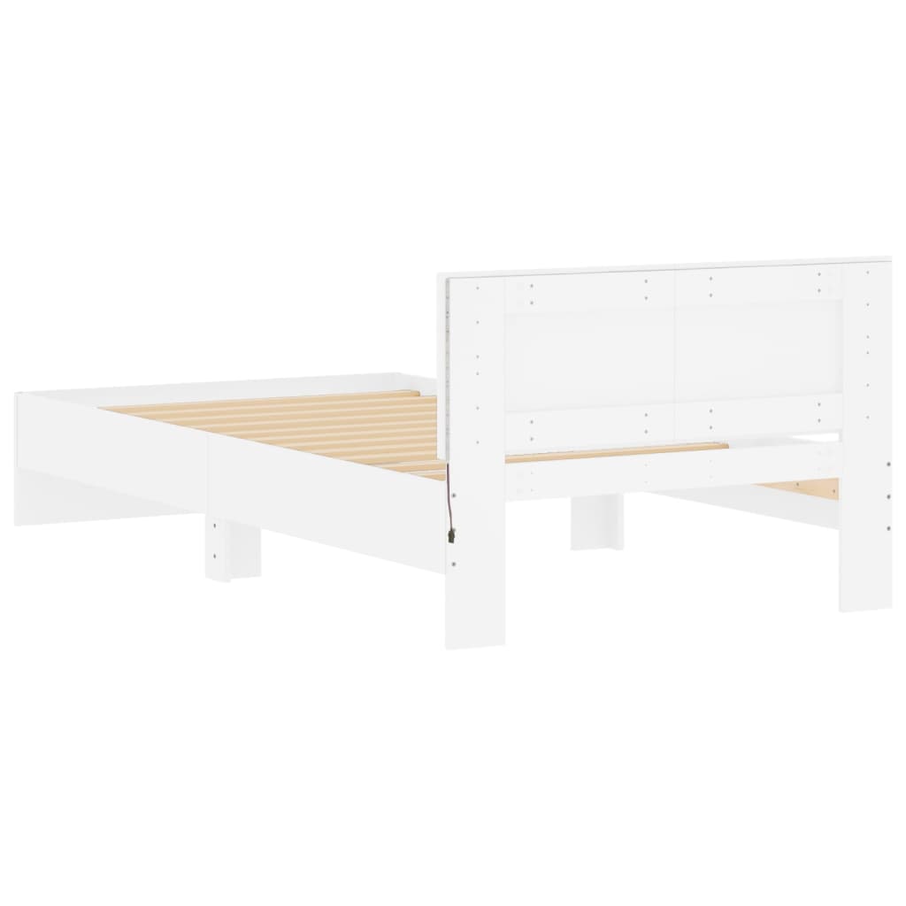 fehér ágykeret fejtámlával és LED-világítással 100 x 200 cm