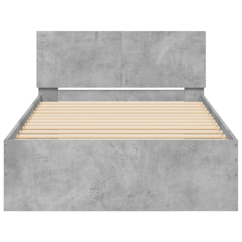 betonszürke ágykeret fejtámlával és LED-világítással 100x200 cm