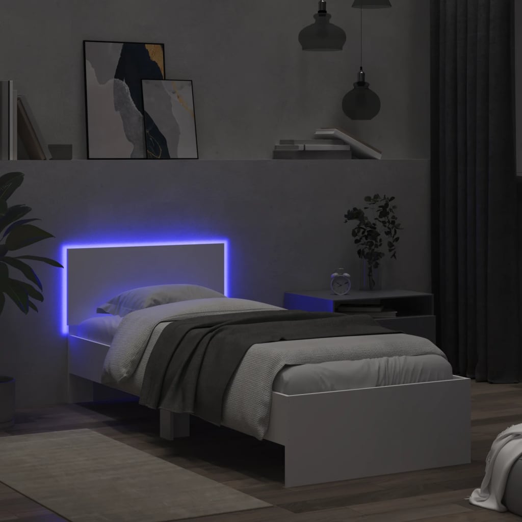 fehér ágykeret fejtámlával és LED-világítással 90 x 190 cm