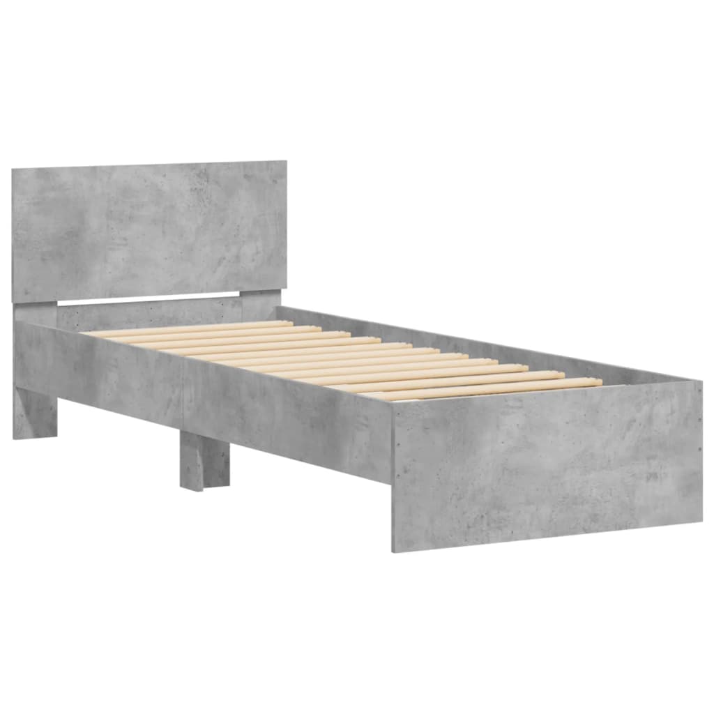 betonszürke ágykeret fejtámlával és LED-világítással 90x190 cm
