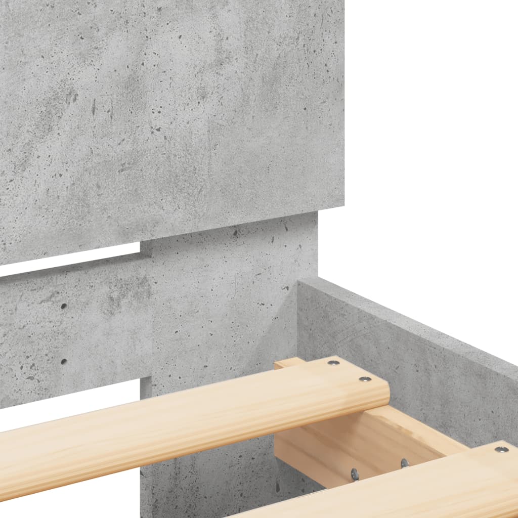 betonszürke ágykeret fejtámlával és LED-világítással 90x190 cm