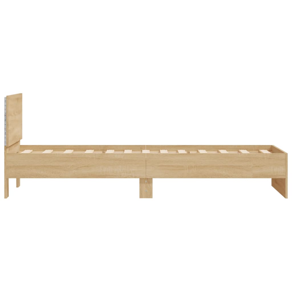 sonoma tölgy színű ágykeret fejtámlával és LED-ekkel 75x190 cm