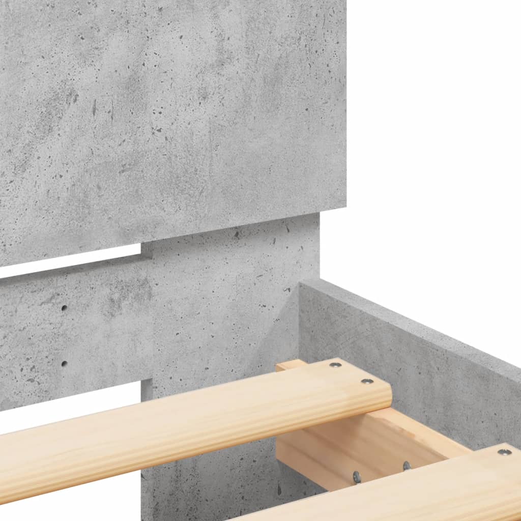 betonszürke ágykeret fejtámlával és LED-világítással 75x190 cm