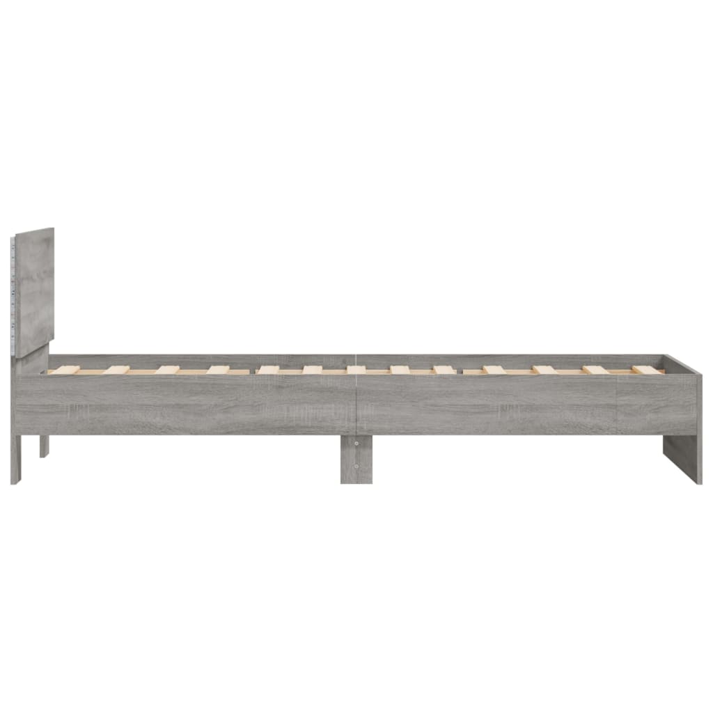 szürke sonoma színű ágykeret fejtámlával és LED-ekkel 75x190 cm
