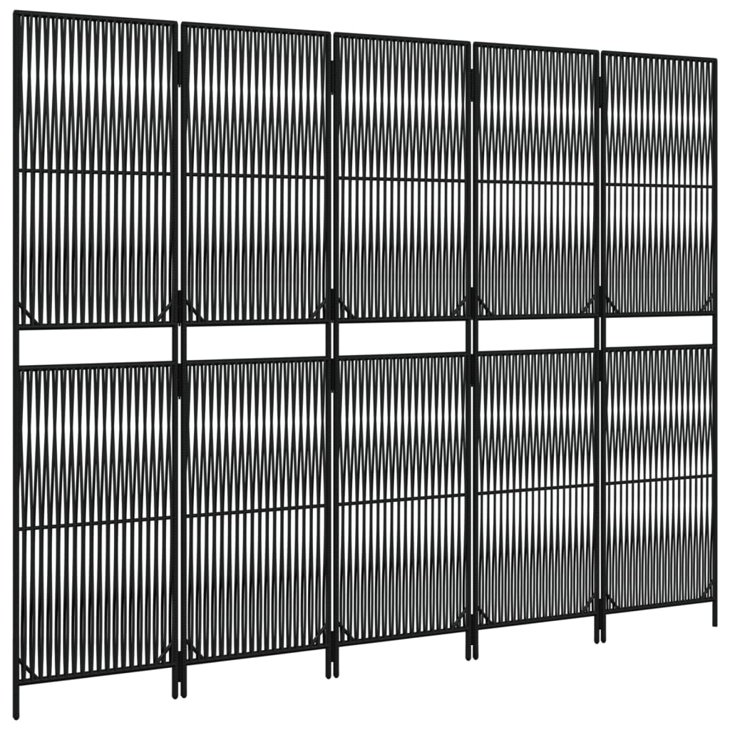 fekete 5-paneles polyrattan térelválasztó