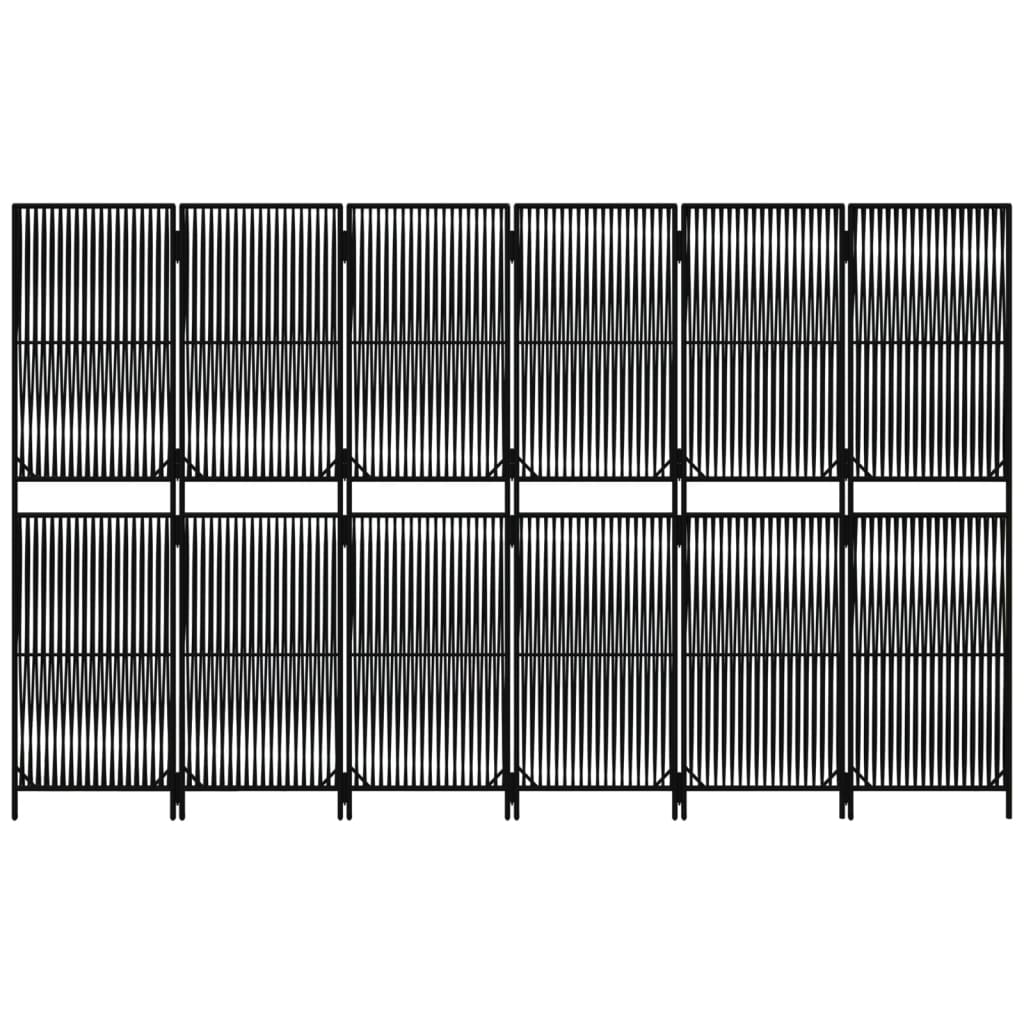 fekete 6-paneles polyrattan térelválasztó