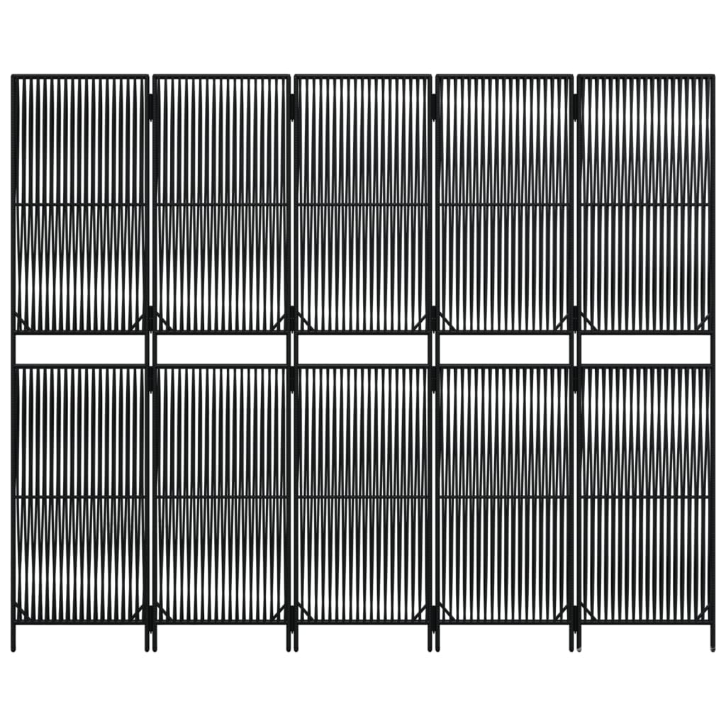 fekete 5-paneles polyrattan térelválasztó