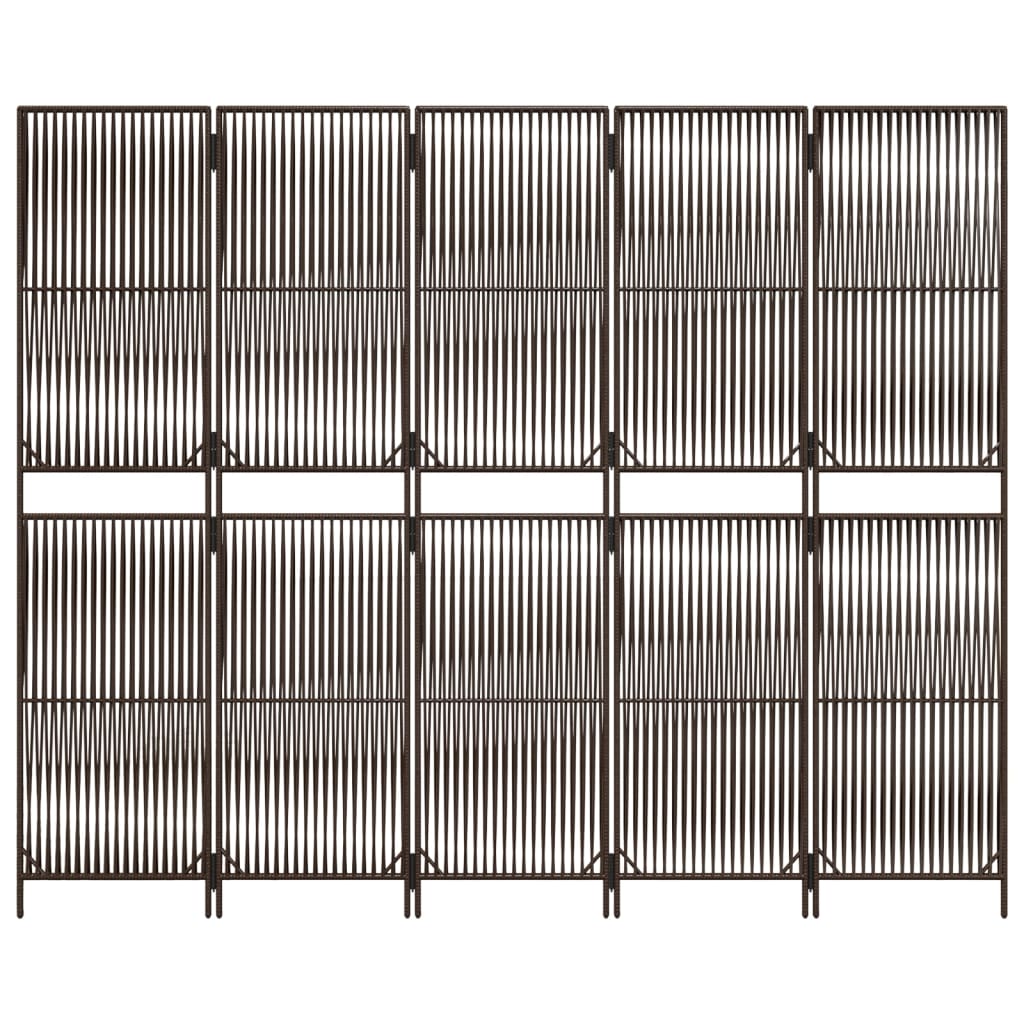 barna 5-paneles polyrattan térelválasztó
