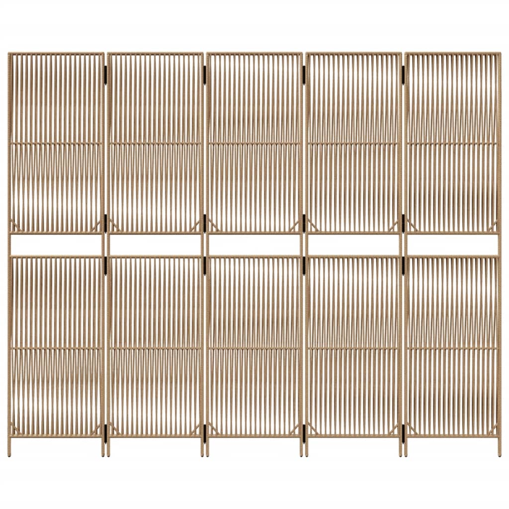 bézs 5-paneles polyrattan térelválasztó