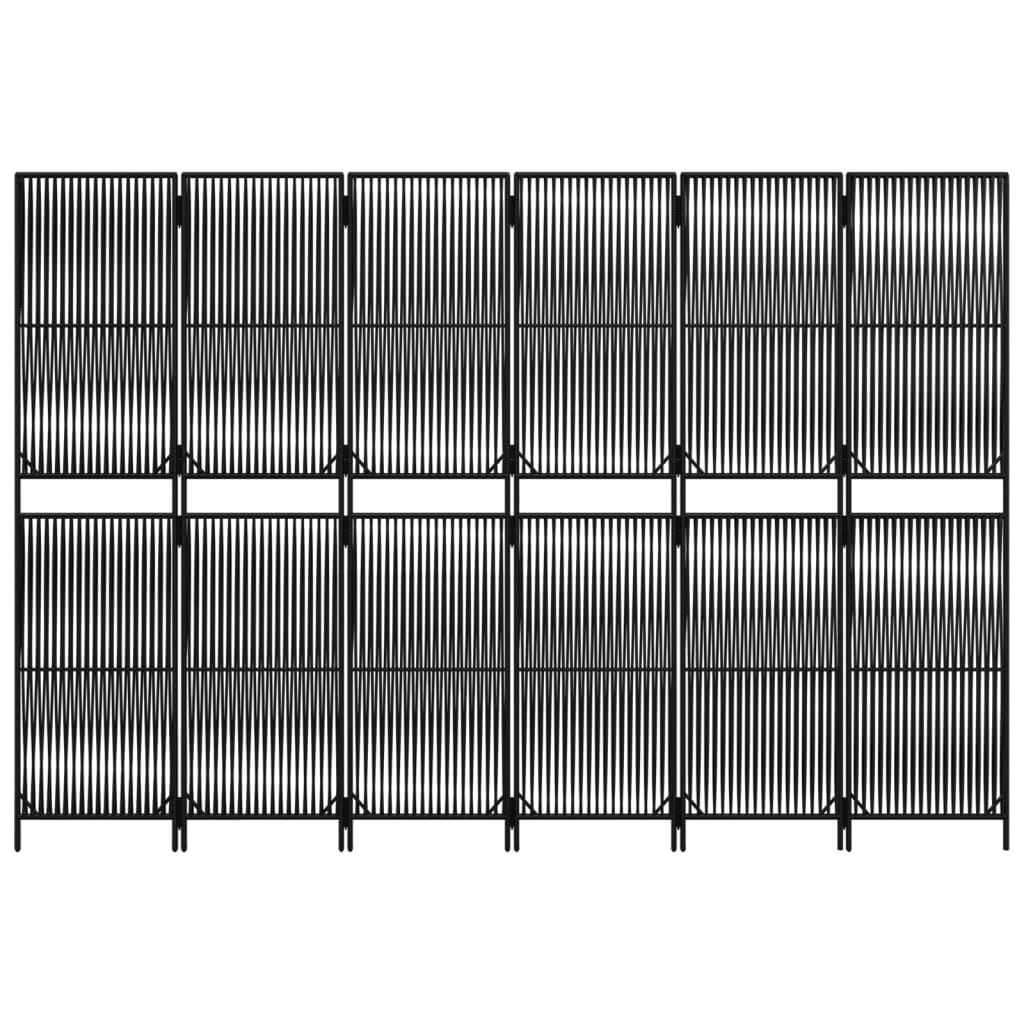 fekete 6-paneles polyrattan térelválasztó