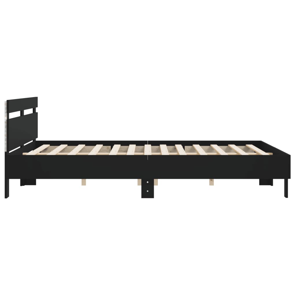 fekete ágykeret fejtámlával és LED-del 200 x 200 cm