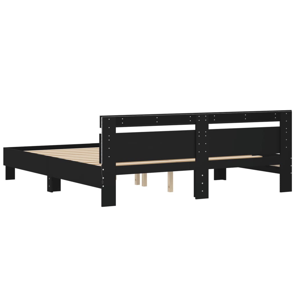 fekete ágykeret fejtámlával és LED-del 200 x 200 cm