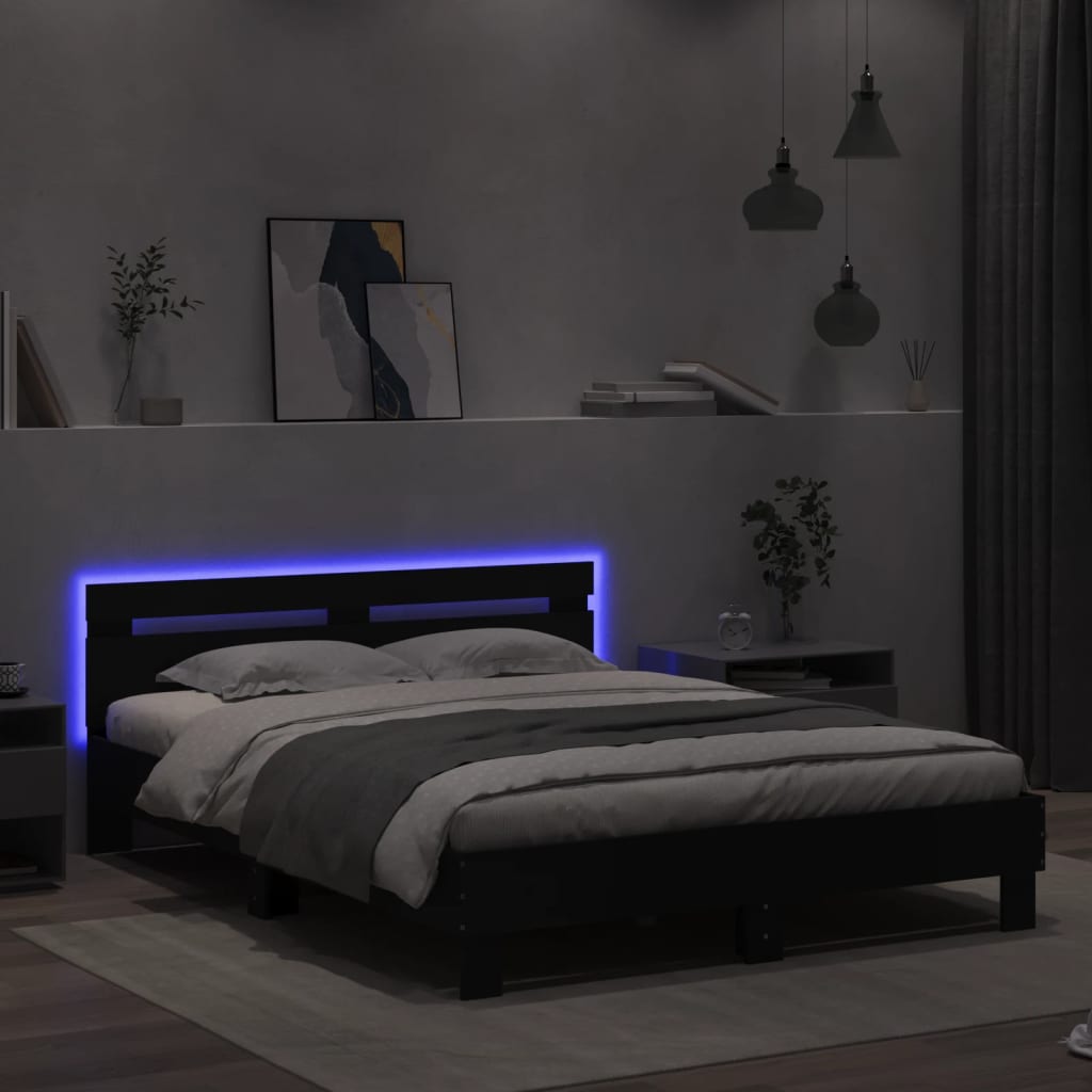 fekete ágykeret LED-es matrac nélkül 150 x 200 cm