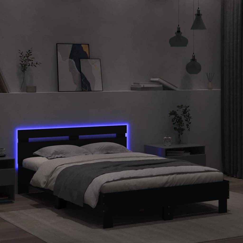 fekete ágykeret fejtámlával és LED-del 120 x 200 cm