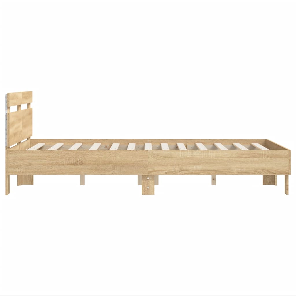 sonoma tölgy színű ágykeret fejtámlával és LED-del 135x190 cm