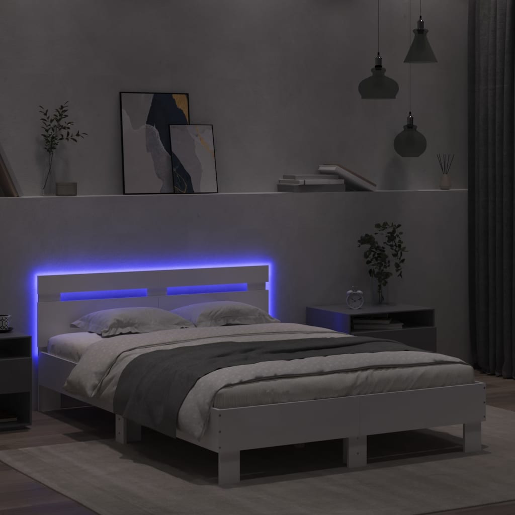 fehér ágykeret fejtámlával és LED-del 120 x 190 cm
