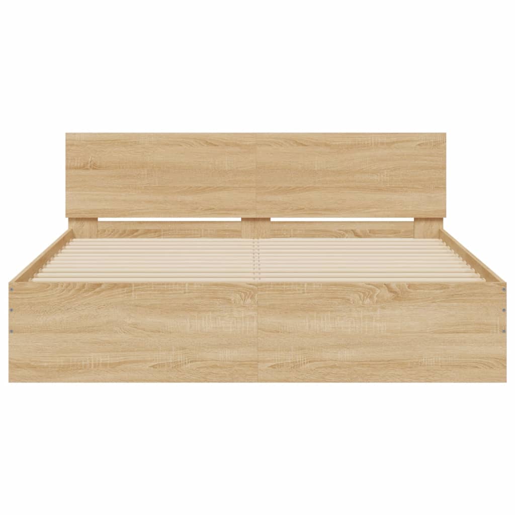 sonoma tölgy színű ágykeret fejtámlával és LED-del 160 x 200 cm