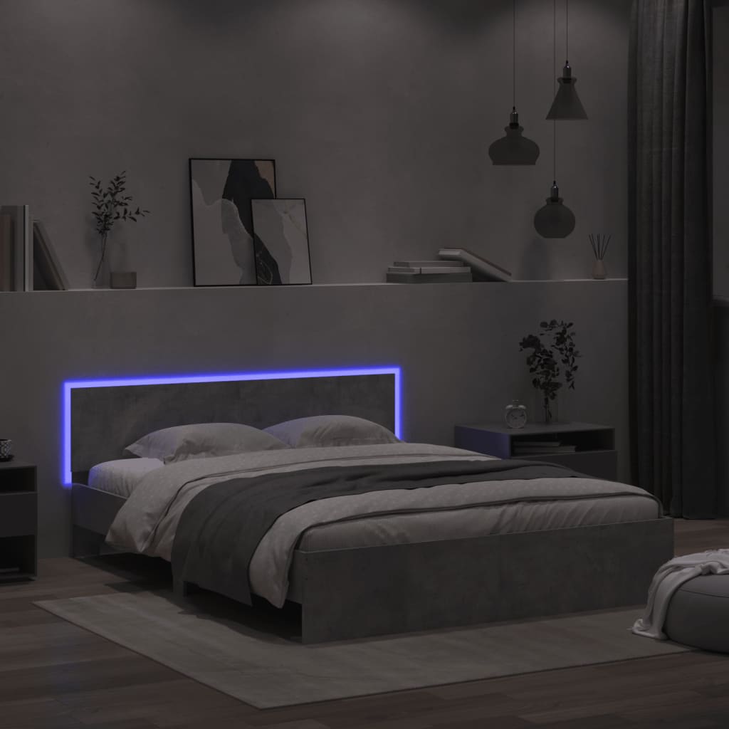 betonszürke ágykeret fejtámlával és LED-del 160 x 200 cm