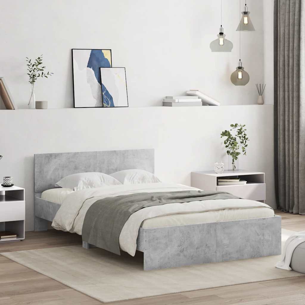 betonszürke ágykeret fejtámlával és LED-del 140x200 cm
