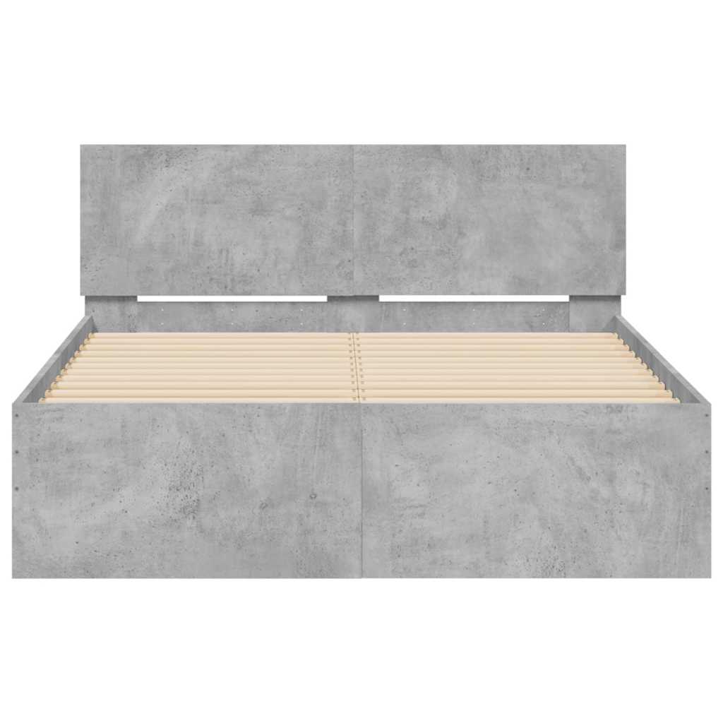 betonszürke ágykeret fejtámlával és LED-del 140x200 cm