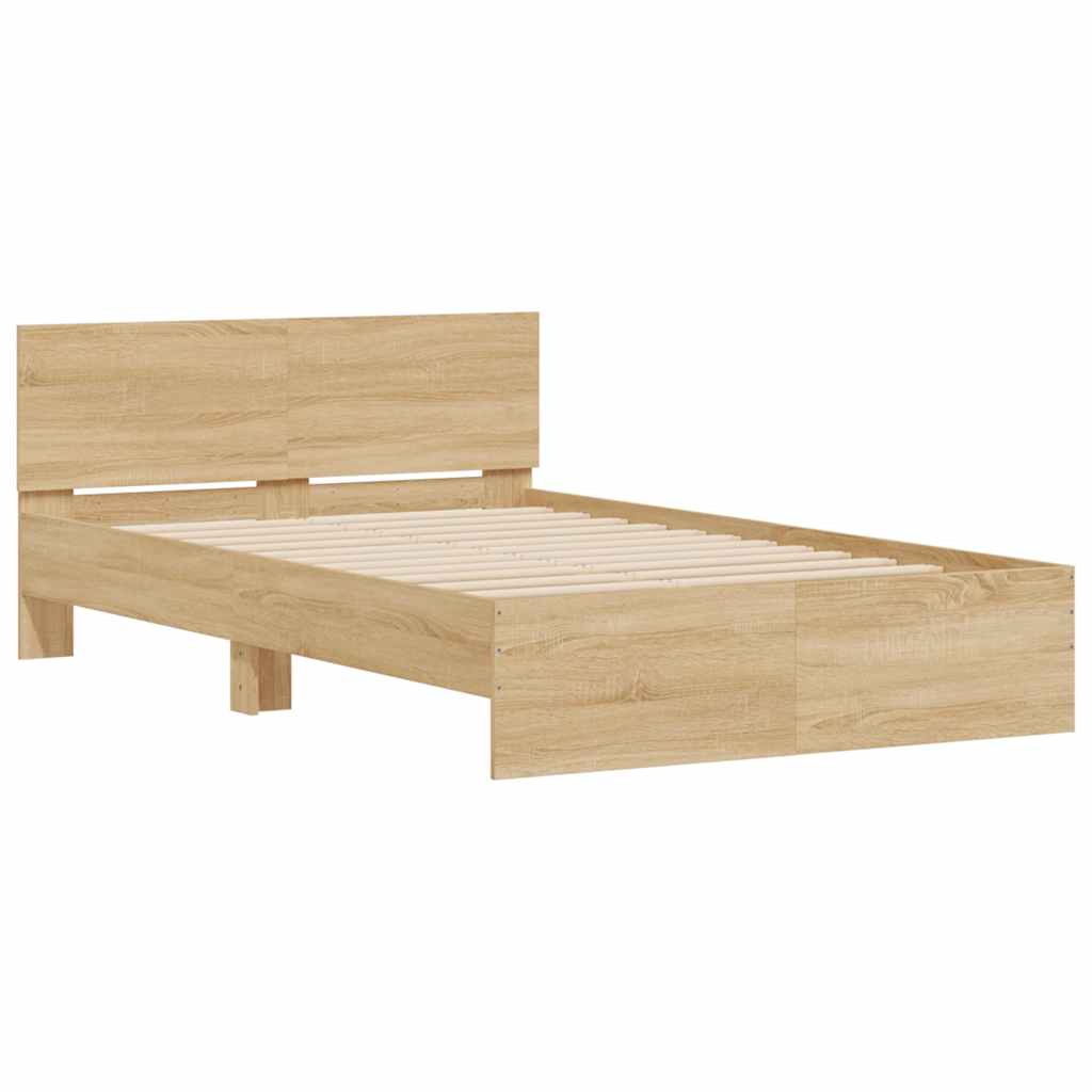 sonoma tölgy színű ágykeret fejtámlával és LED-del 120x200 cm
