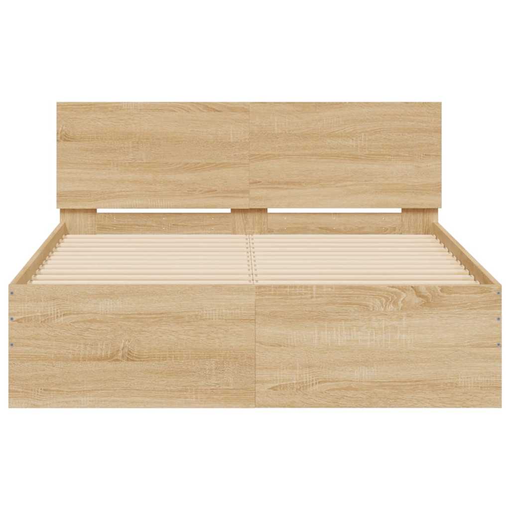 sonoma tölgy színű ágykeret fejtámlával és LED-del 120x200 cm