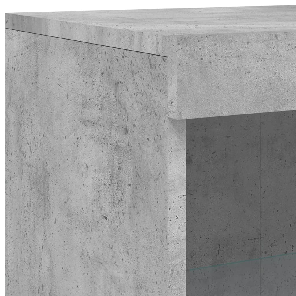 betonszürke szerelt fa tálalószekrény LED-világítással