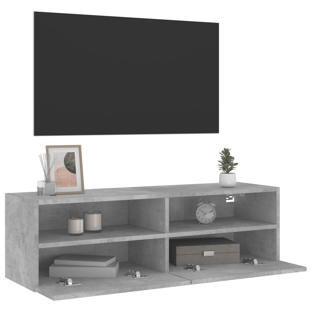 betonszürke szerelt fa fali TV-szekrény 100 x 30 x 30 cm