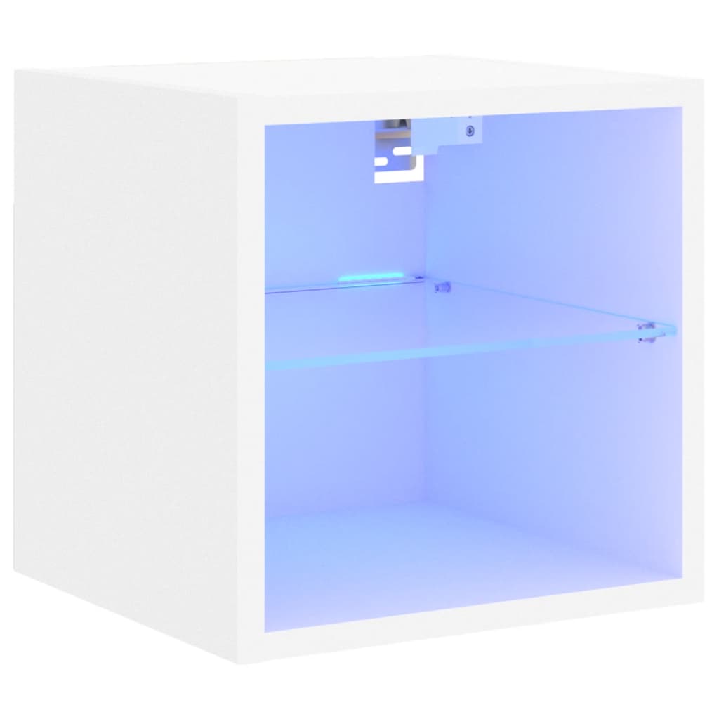 fehér falra szerelhető TV-szekrény LED-lámpákkal 30x28,5x30 cm